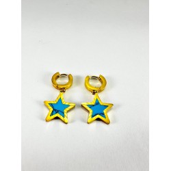 Gold Mavi Yıldız Detaylı Küpe